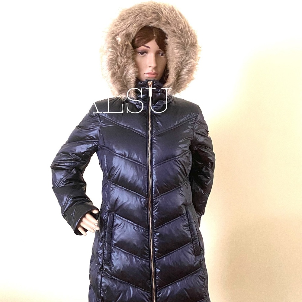 Michael Kors Faux-Fur-Trim Hooded Down Puffer Navy 77T4462M82 - Picture 2 of 10